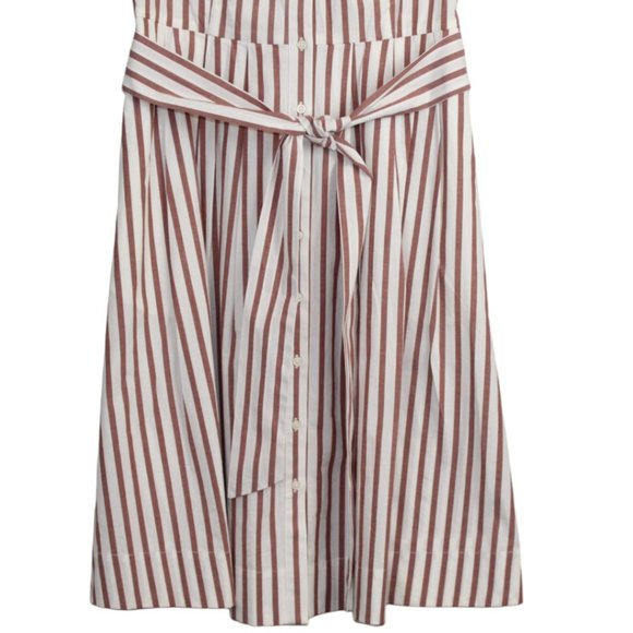 Boden 8R Brick Red White Striped Dress Button Down Belted Waist Tie Short Sleeve - Picture 4 of 12